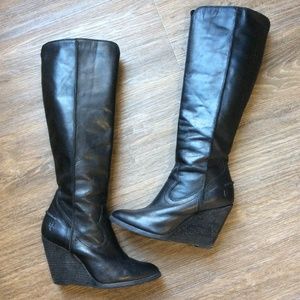 Frye Cece Tall Knee High Black Wedge Boots sz 8.5M